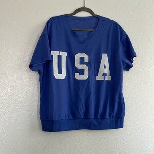 Blue and white USA cropped top, size XL